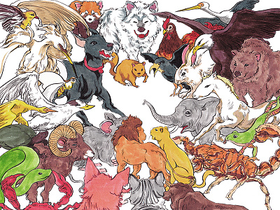 Aesop Fables-Terrestrial animals fables illustration