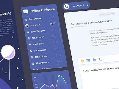 Online Service call chart chat dark dialogue online service ui web