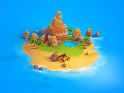 Caribbean Island chest game island ocean rock shore