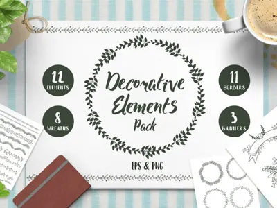 Decorative Elements Pack (80% OFF) banners borders graphic design wreaths
