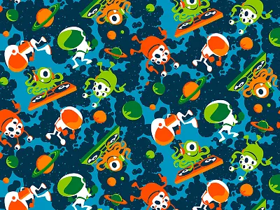 Space Party childrens apparel cute seamless repeat textile wallpaper