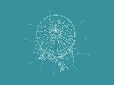 F414 Engine aircraft airplane blueprint callout engine illustration jet leankit line line work machine