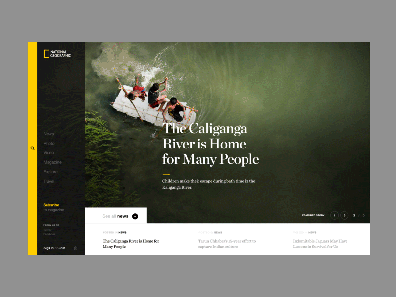 Nat Geo - Landing Page carousel landing page nat geo national geographic simple ui ux yellow