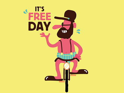 It's FREEDAY time bike cartoon character comics cyclist friday hipster illustration run vector