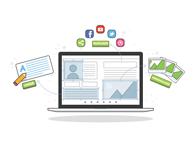 Process Illustration buttons create guide icons illustration laptop pen picture social