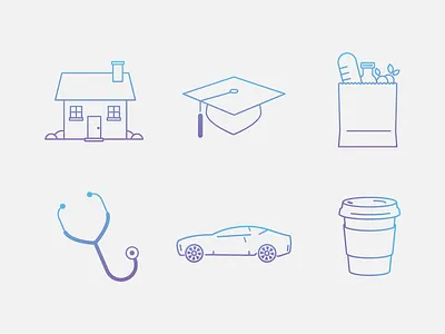 Icons college tuition groceries healthcare home luxury car