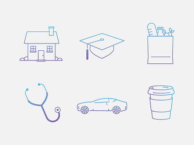 Icons college tuition groceries healthcare home luxury car
