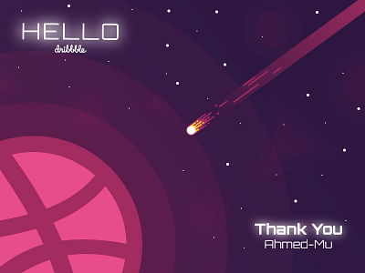 Hello Dribbble! dark dribbble fire first shoot glow hello light meteor planet space stars thank you