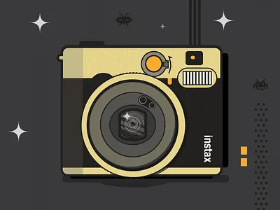 Instax camera grey instax orange. instant camera space invader vector drawing yellow