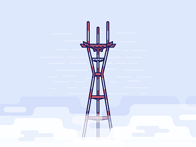 Sutro Tower and Karl the Fog fog illustration karl the fog landmark san francisco sf sky sutro tower