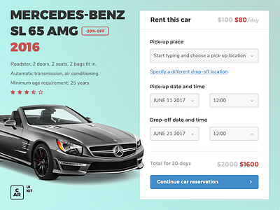 Work in progress on the car rental UI elements automotive car car rental cardojo kit rental ui