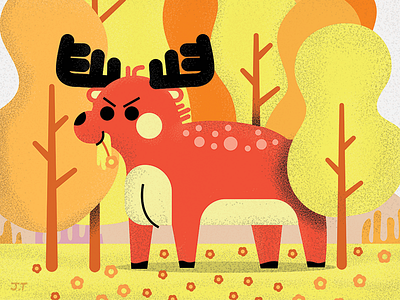 fire red deer character cute deer warm colours