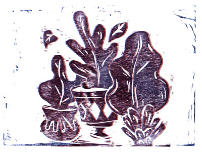 Engraved duotone engraved flowers icon illustration leaves plants pots