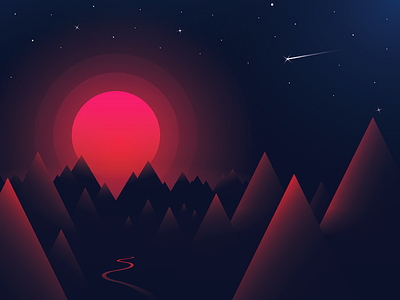Mountain Sunset illustration mountain outrun river sun vector art
