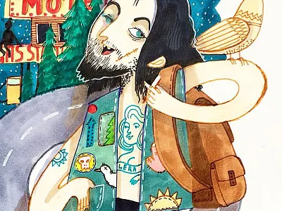 Hobo bird hobo men tramp traveler walkman