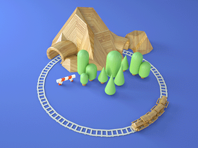 Train 3d circle mountain train tree