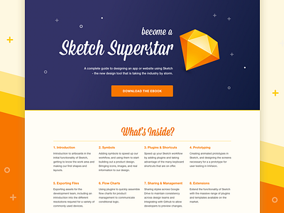 Sketch eBook Landing Page 1960s bright design ebook landing page sketch tutorial workshop