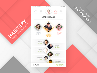 HABITERY: Idea Journal Challenge #1.4 app clean daily ui design game habitery idea journal leaderboard mobile rank square white