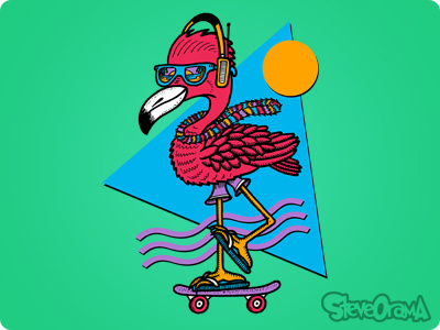 Flamingoing 80s 90s bird flamingo fun music pink retro skateboard summer sunglasses