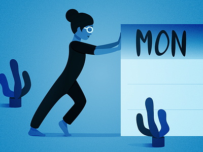 Push the Monday Away blue feeling girl illustration internet monday work work week