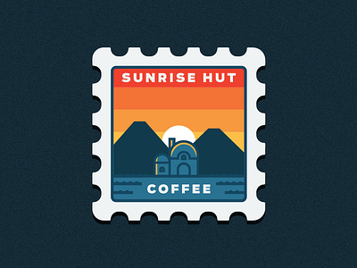 Sunrise Hut Coffee dailylogochallenge grass house hut logo mountains stamp sun sunset