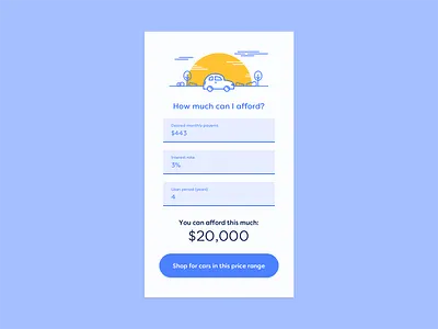 Car Loan Calculator blue calculator car daily ui line design shopping experience ui yellow
