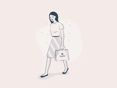 Parisian girl walking with delivery food - WIP - delivery illustration strokes
