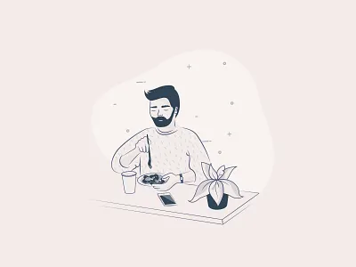 guy eating on his desk - WIP - delivery illustration strokes