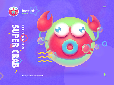 Super Crab cute gorgeous graphic illustration painting