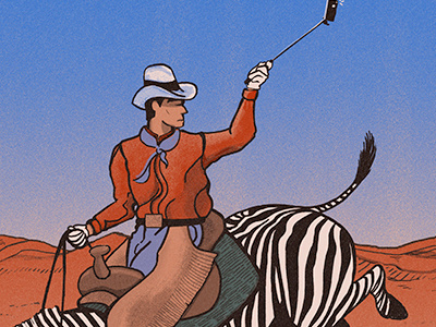 Party Cowboy (with selfie stick) cowboy editorial illustration selfie zebra