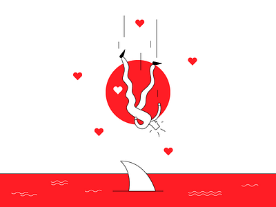 Falling in... wait. cynic funny heart humor illustration line love sea shark vector water