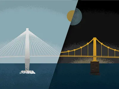 CHS to PGH bridge charleston cooper river illustration moon pittsburgh steel city. holy city. sun texture