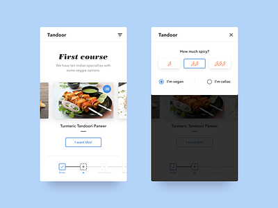 Daily UI #043 - Food / Drink Menu app carrousel clean dailyui food minimal progress selection slider steps