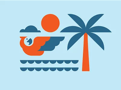 Paradise beach palm tree parrot sun vacation water waves