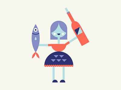 Wine and Seafood forev character character design fish girl illustration lady pattern seafood shapes wine wino