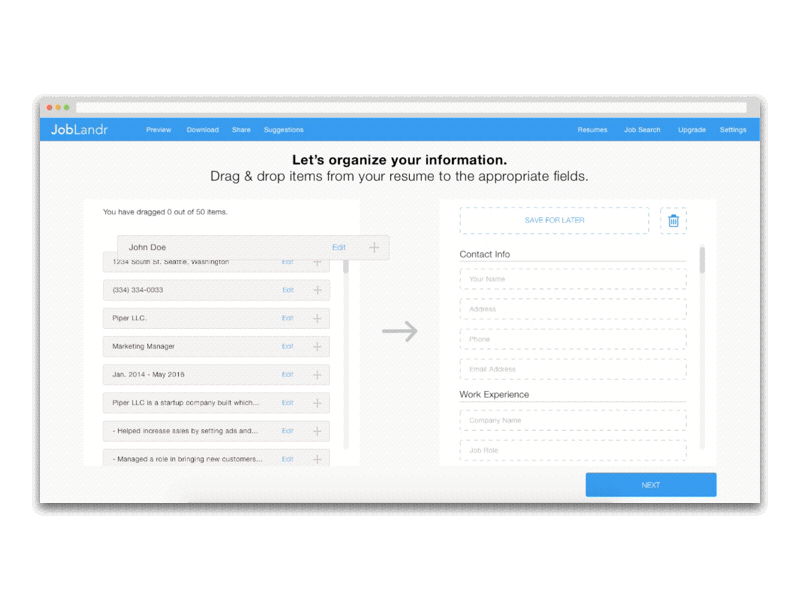 Resume Drag & Drop animation drag and drop drag drop parsing principle resume