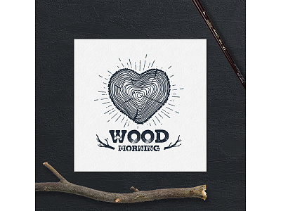 Wood morning adventure badge forest grunge heart logo motivation trunk typography vintage wood