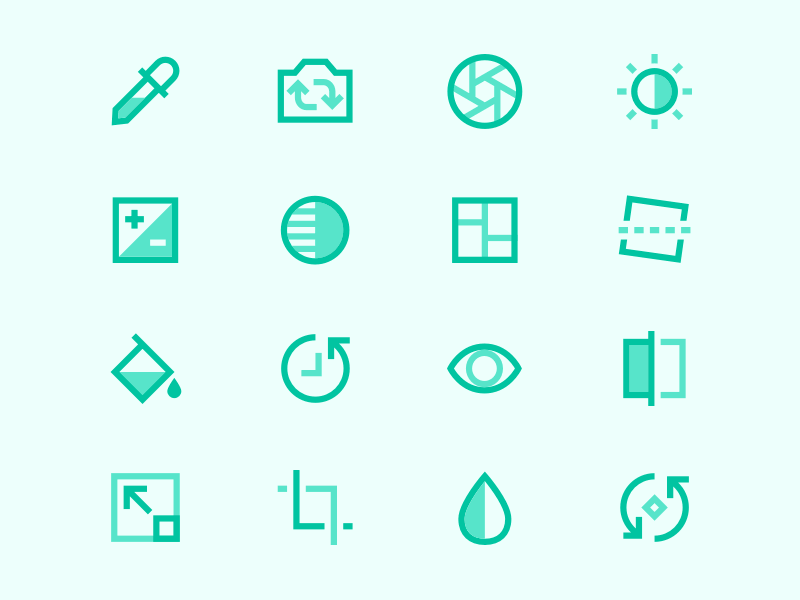 Two-tone icons app camera color picker colors contrast editor icons photography resize tone ui video