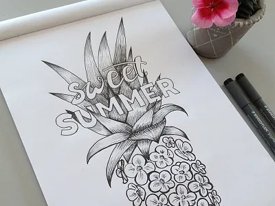 Pineapple T-Shirt design floral handdrawn handlettering pen pineapple