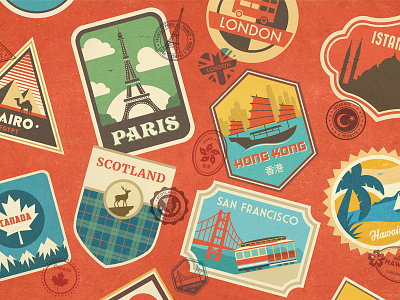 Papyrus - Adventure Gift Bag (Large) gift bag graphic design illustrations landmarks luggage label retro stamp texture travel typography vacation vintage