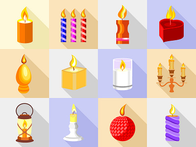 Candle Flat Icons Set candle flat icons set