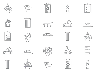 Sitescapes Iconography bench compass engineering geometry location park plant planters recycle umbrella