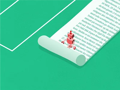 Robot Journalist algorithm bot clever field football future grass green illustration robot text