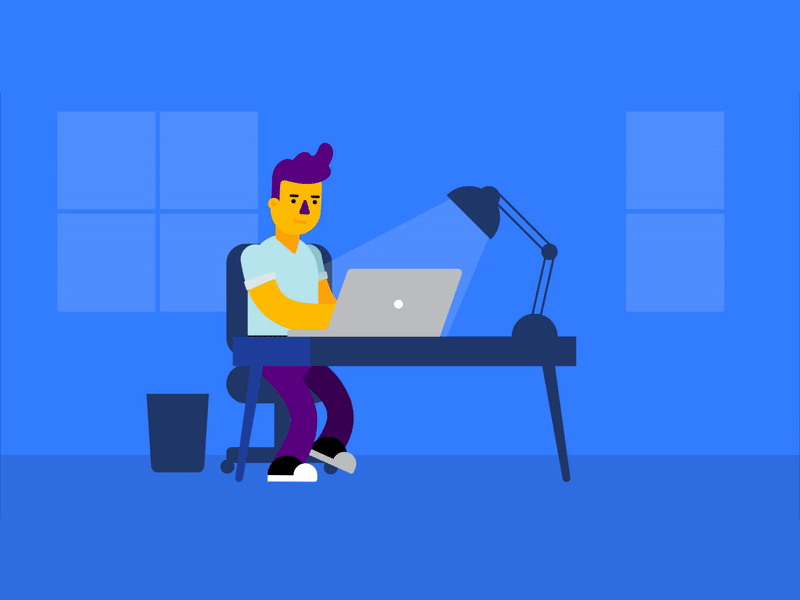 Working Max (Comalatech) 2d animation atlassian blue character comalatech design desk explain macbook window yellow