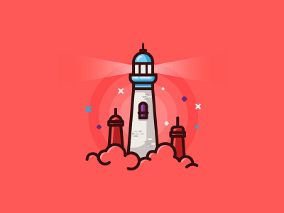 Light House bold house icon illustration light line red ui