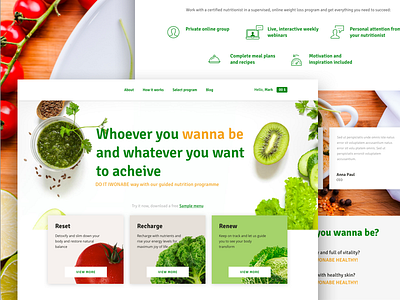 Nutrition landing page cooking design e commerce food healthy meal plans recipes shop ui ux web