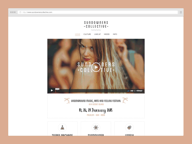 Sundowners Collective Web Design beach embedded video festival music festival party video home page web design wordpress