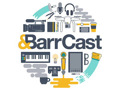 &BarrCast beer camera coffee drone glasses headphones iphone light bulb screen printing squeegee vector