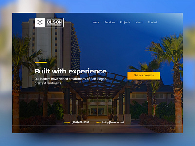 Homepage header design blue branding construction cta header hero ui website