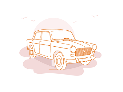 Hall of fame car illustration indian line art old premier padmini series vintage